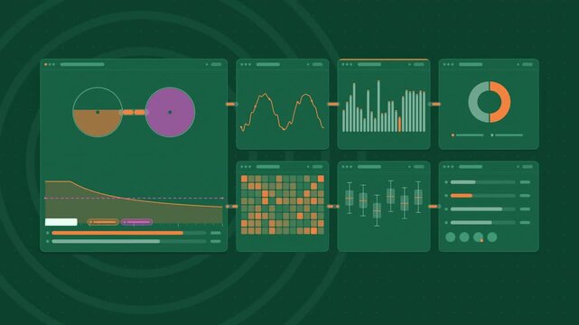 Animated defi liquidity pool pools in green and teal on a deep dark background. Seamless looping 4K dashboard motion graphics with free space for text, ideal for product videos, business presentations