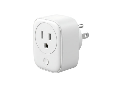 Smart plug adapter with power button for home automation in studio lighting isolated on transparent background