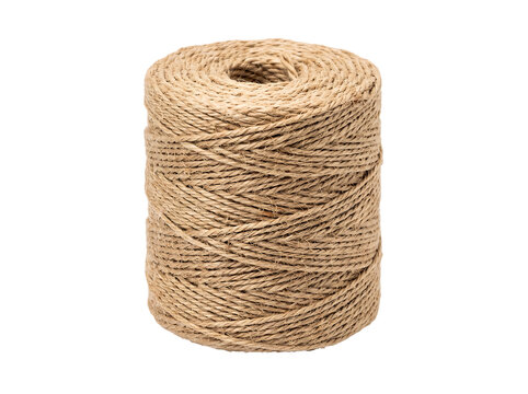 Rolled jute twine spool with even texture during studio lighting isolated on transparent background