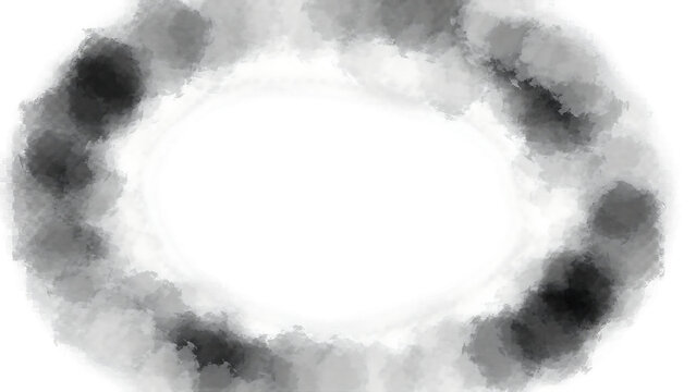 Gray watercolor splatters form an oval frame on transparent background splatter border texture abstract