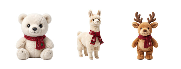 Fototapeta premium Holiday Plush Toys with Bear, Llama, and Reindeer
