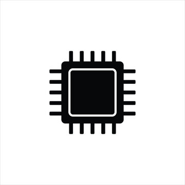 Central processing unit icon with pins during digital data processing isolated on white background