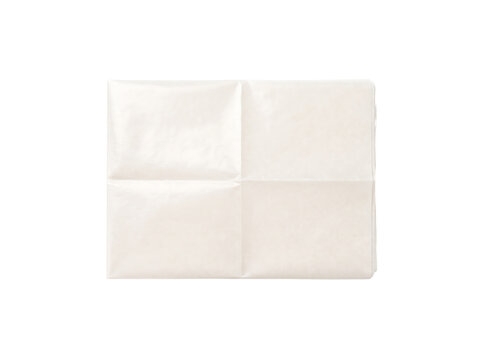 Clean white paper napkin folded with four quadrants in studio lighting Isolated on transparent background