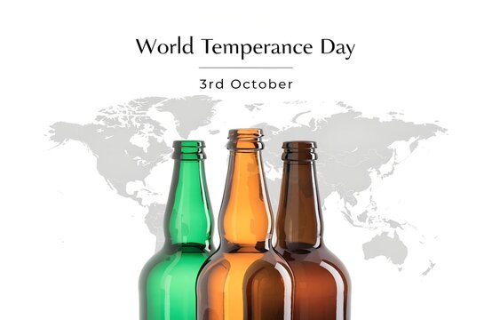 World temperance day concept with glass bottles and world map background