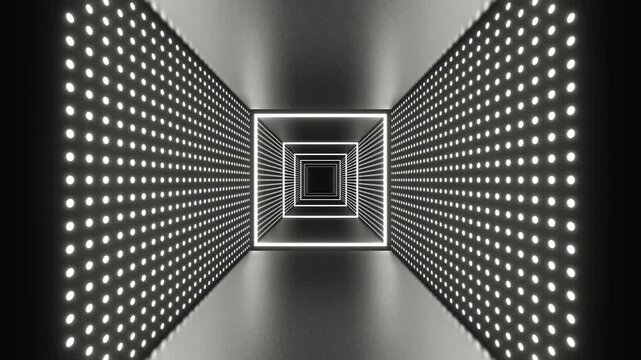Black and White Infinite Cyber Neon Tunnel Background VJ Loop in 4K