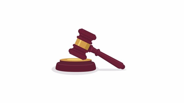 Flat 2D vector illustration of a judge gavel and sound block with smooth motion animation, alpha channel and transparent background.