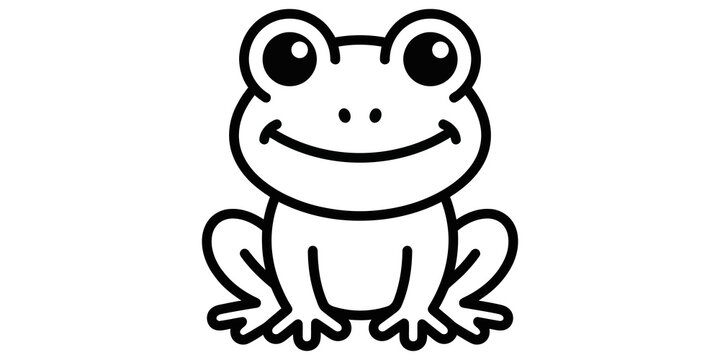 Cartoon frog character illustration with bold black outlines for children coloring books or educational materials.