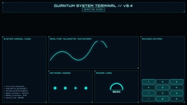 Futuristic System Interface with Real-Time Data Analytics and Digital Dashboard