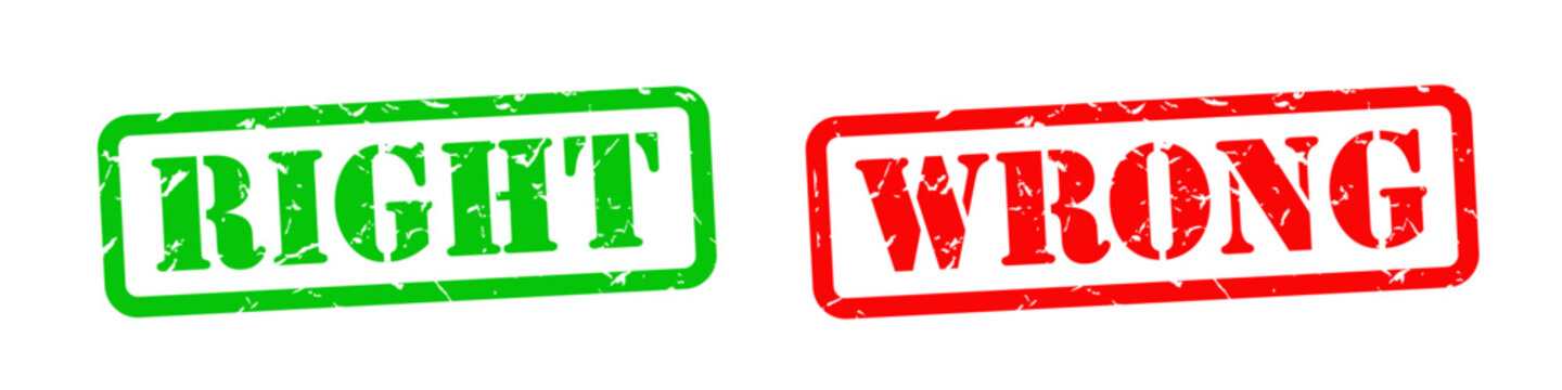 Right and Wrong rubber stamps concept isolated on white	