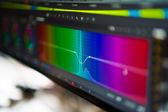 Color grading software interface video editor display monitor timeline curves