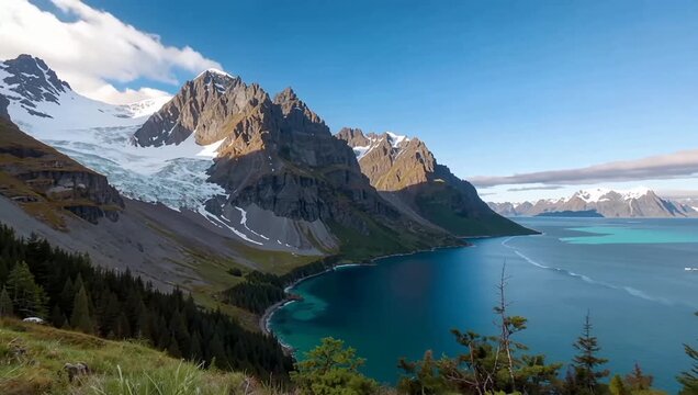 Jagged granite spires and glacial lakes in Dientes de Navarino Circuit Tierra del Fuego Chile.
