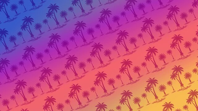 Animated tropical palm pattern over a vibrant blue, pink and orange sunset gradient, ideal for summer promos, nightlife visuals, travel edits and stylish intros