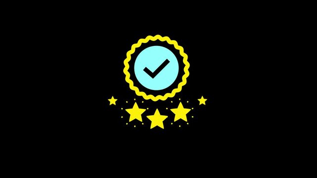 5 star review and rating animation, golden five stars with light sweep shine, customer satisfaction and high quality concept, 4k motion graphics on black background