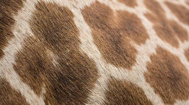 Close up view of natural giraffe fur texture with brown patches and cream colored lines background