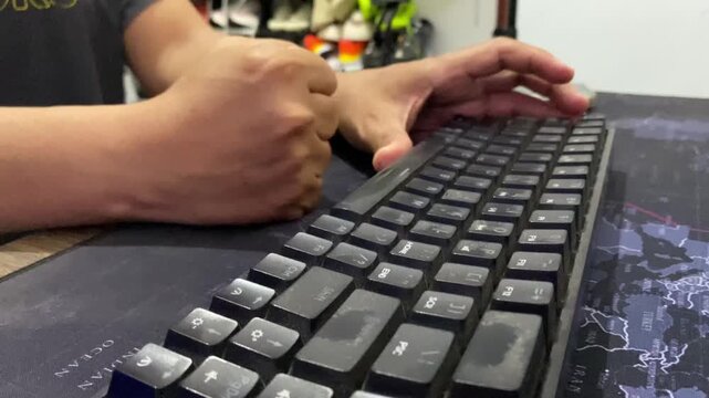 Frustrated Hands Typing Then Hitting Computer Keyboard in Anger