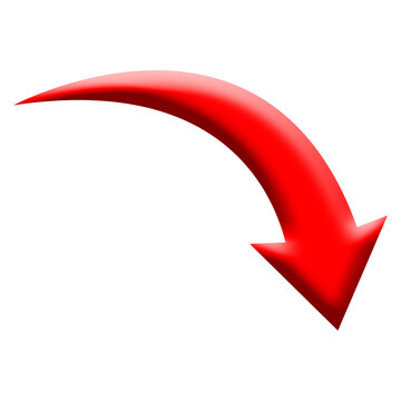 Red Curved Arrow Arching Downward Isolated on White Background - Vector Direction and Pointer Symbol