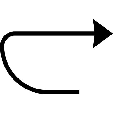Black Curved Loop Return Arrow Directional Symbol Vector Illustration