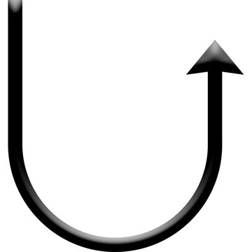 Black U-turn arrow pointing up, turnaround direction symbol and navigation icon isolated on white background