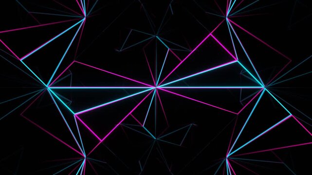Movement of Cyan and Pink Neon Figures in Circle Background VJ Loop in 4K