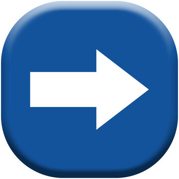 3D white right arrow inside blue rounded square button icon, navigation and forward symbol vector illustration isolated on white background
