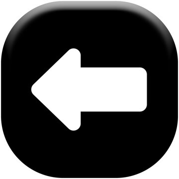 White left arrow inside a black glossy square button icon, back and navigation symbol on white background