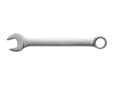 Combination wrench or metal spanner tool with open and box ends isolated on transparent background   