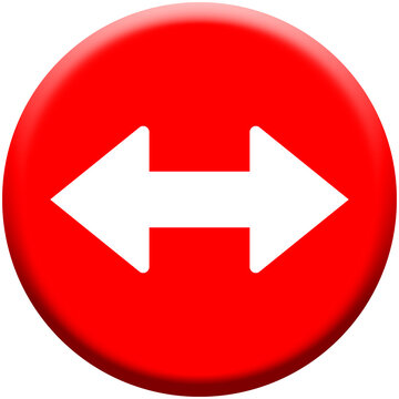 Red glossy round button with left and right white arrows symbol icon vector illustration