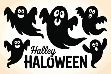 Obraz premium Halloween text and spooky flying ghost silhouettes