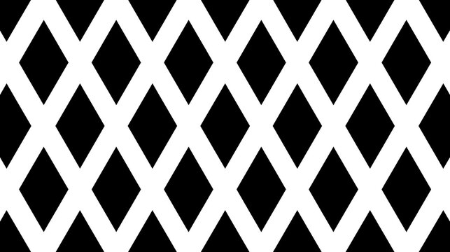 A repeating geometric diamond pattern features alternating black and white shapes rhombus contrast