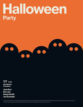 Minimal art design halloween party event poster invitation concept. Cartoon of scary monsters in dark, spooky festive holiday trick treat. Minimal design eps10 illustration.
