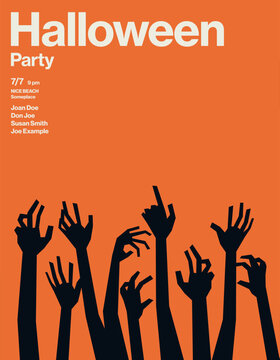 Minimal art design halloween party event poster vector concept. Symbol of scary zombie hands, spooky undead night club event . Minimal design eps10 illustration.