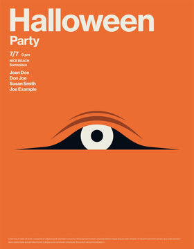 Minimal art design halloween party event poster invitation concept. Symbol of scary monster eye, spooky watching night trick treat . Minimal design eps10 illustration.