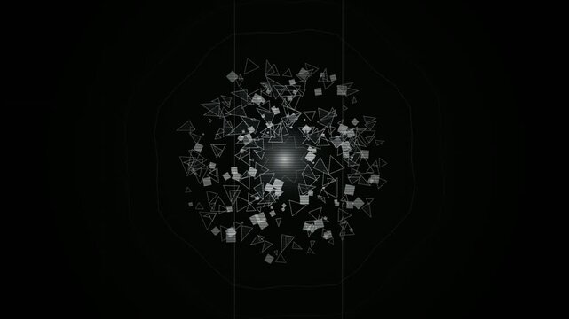 Abstract digital explosion of geometric shapes and particles