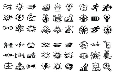 Fototapeta premium Energy and sustainability concept icons with battery, solar panel and recycling symbol for infographic design in outline style
