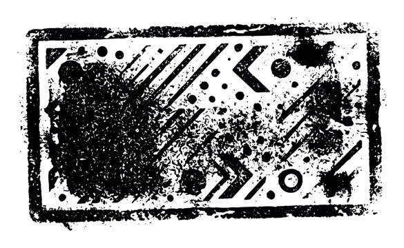 Grunge ink stamp illustration with roller marks grain and rough frame for print design in retro style