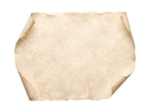 Aged parchment scroll with burnt edges during a studio shoot isolated on transparent background