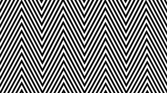 Black and white chevron pattern features repeating angled lines creating a geometric backdrop