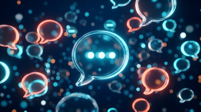 Glowing speech bubbles with neon lights on a dark background