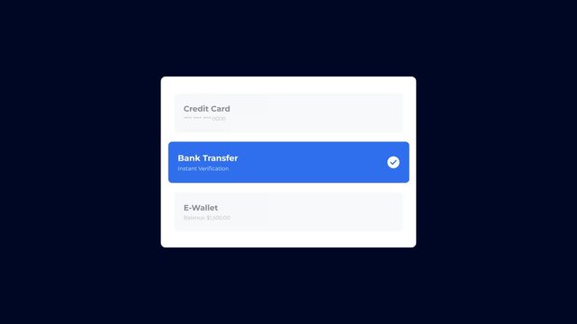 User interface design of a digital bank transfer selection process