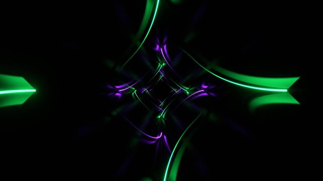 Purple and Turquoise Neon Curve Lines in Mirror Tunnel Background VJ Loop in 4K
