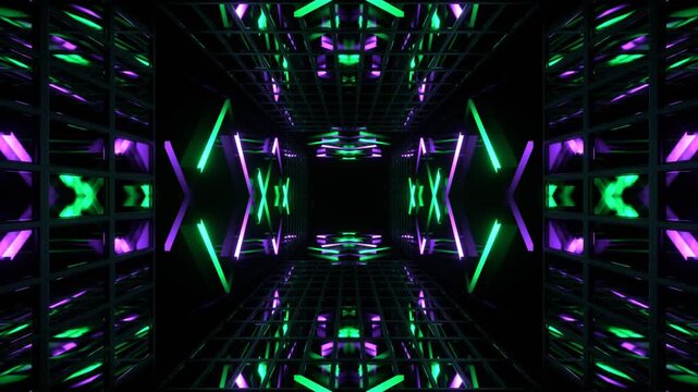 Purple and Turquoise Neon Reflective Tunnel Background VJ Loop in 4K