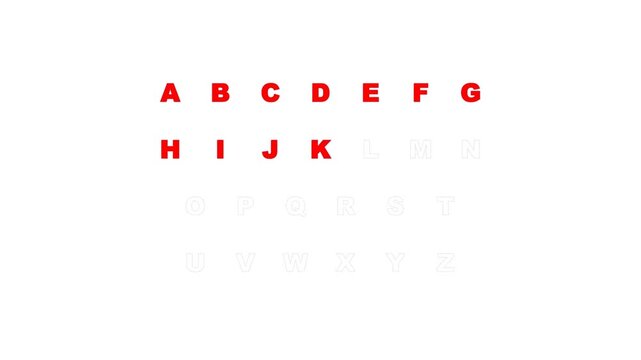 Red capital letters of the alphabet appearing on a white background
