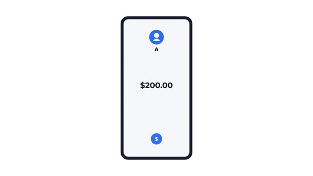 Mobile payment app interface animation showing successful money transfer