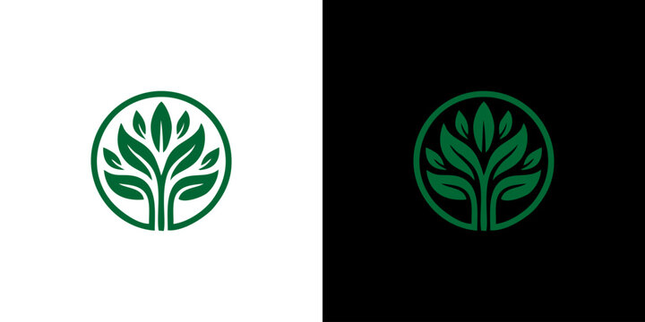 Green leaf tree inside a circle logo design, representing eco-friendly business and nature branding