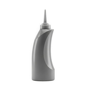 Empty grey plastic squeeze bottle with a pointed nozzle cap for liquid condiments or sauce isolated on transparent background , PNG