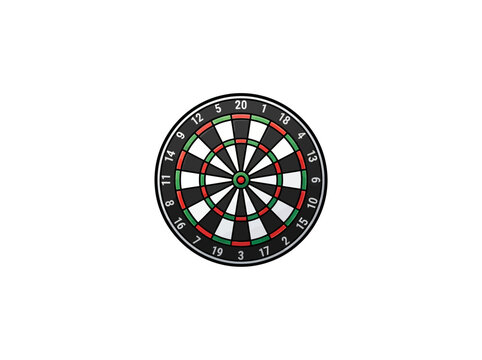 Colorful Numbered Dartboard With Red, Green, Black, And Cream Scoring Sections, Classic Pub Game Equipment For Darts Competition And Recreation, Vector Illustration
