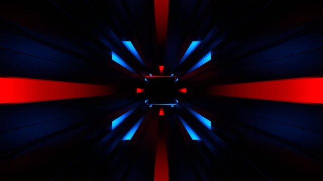 Red and Blue Neon Saw Lines Tunnel Background VJ Loop in 4K