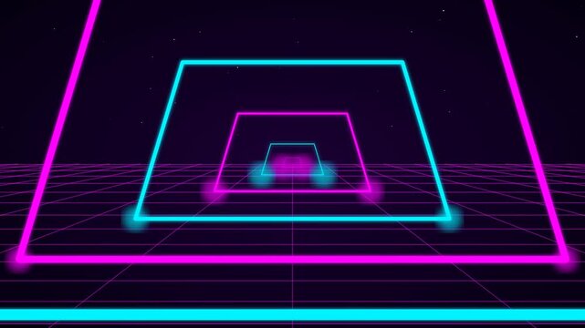 Animated Neon Glowing Geometric Lines Tunnel Cyber Grid Motion Graphic Motion Graphic Loop Featuring Modern Design Elements for Digital Media and Corporate Presentations