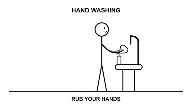 Fluid 2D stickman animation demonstrating hand washing, featuring character walking, proportionate arms, and smooth transitions.