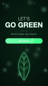 Neon green on black let&rsquo;s go green banner animation, eco and sustainability motion background, vertical 9:16